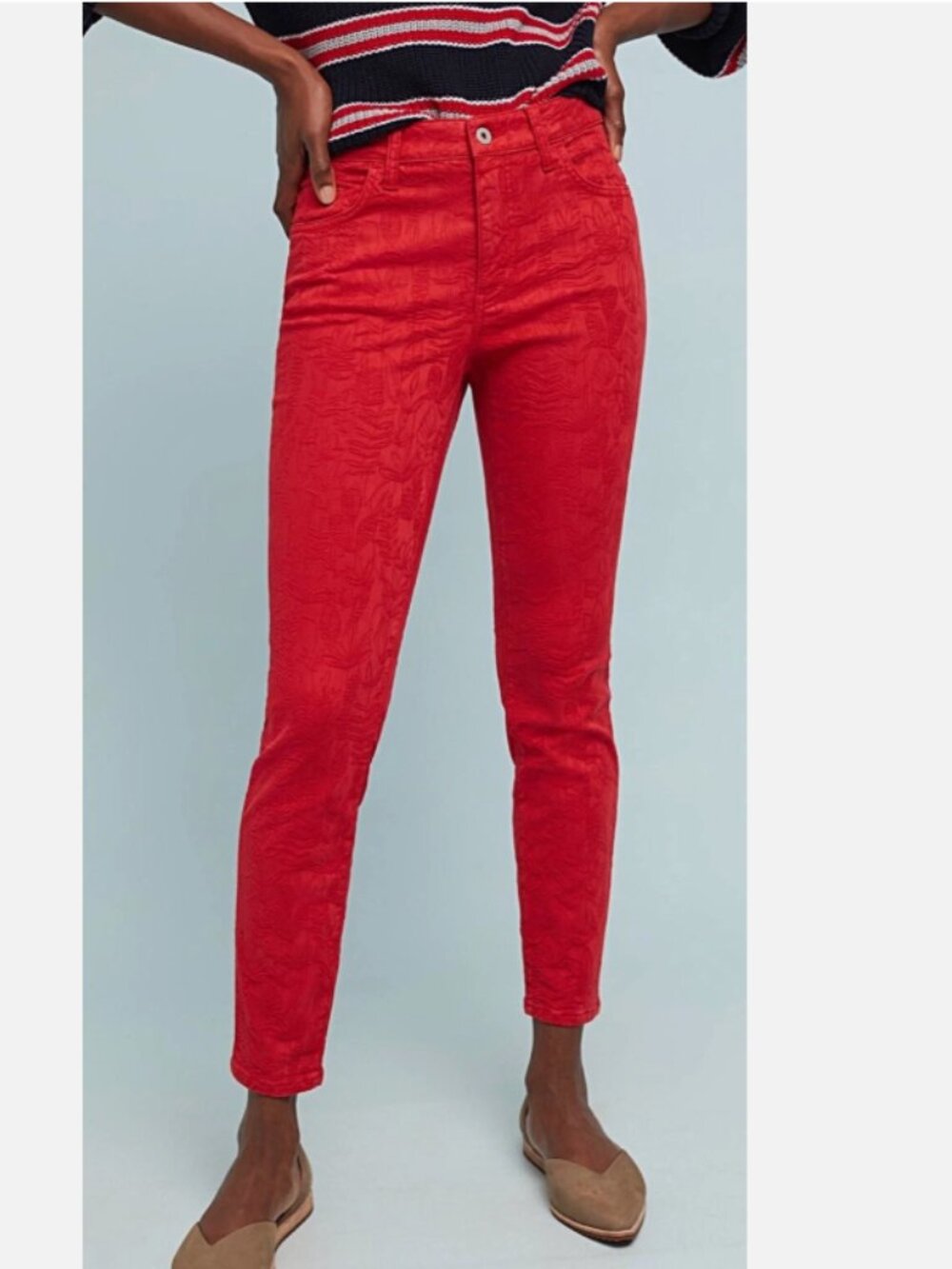 Anthropologie Pilcro Red High-Rise Red Textured Skinny Ankle Jeans size 28